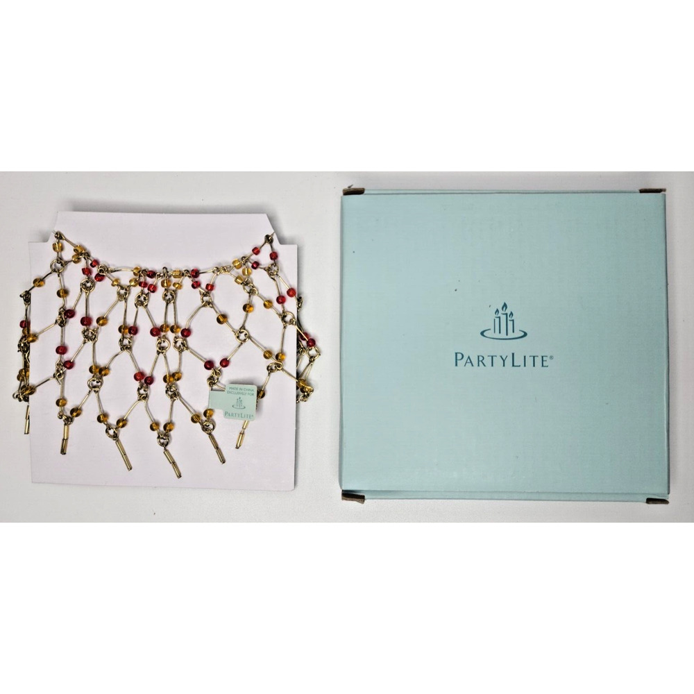PartyLite Brown and Red Beaded Pillar/Shade Necklace Retired NIB P9381/P19C